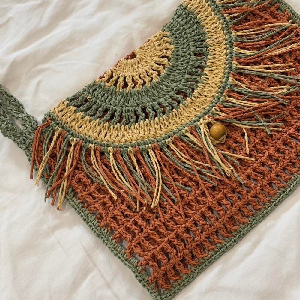 Multicoloured Crochet Bag with Fringe(Handmade) - Picture 3 of 9
